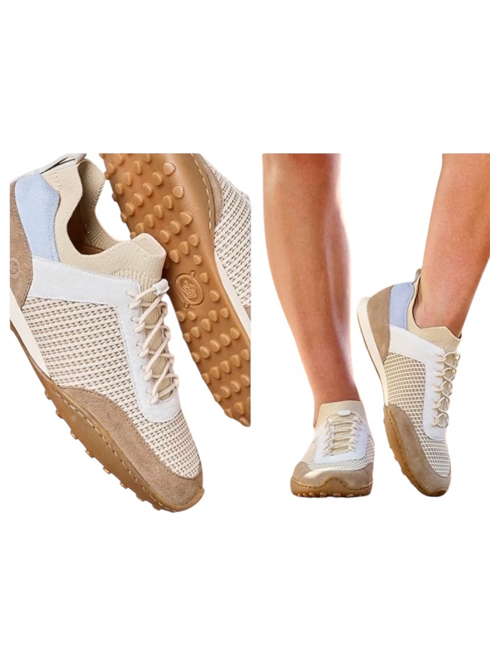 BORNE AIRE TAUPE CREAM KNIT TAN SLIP-ON COASTAL COMFORT SNEAKER NEW! Sz8.5